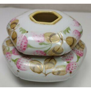 Vintage t" t" Nippon Hand Painted Flowers Porcelain Hexagon Hair Receiver